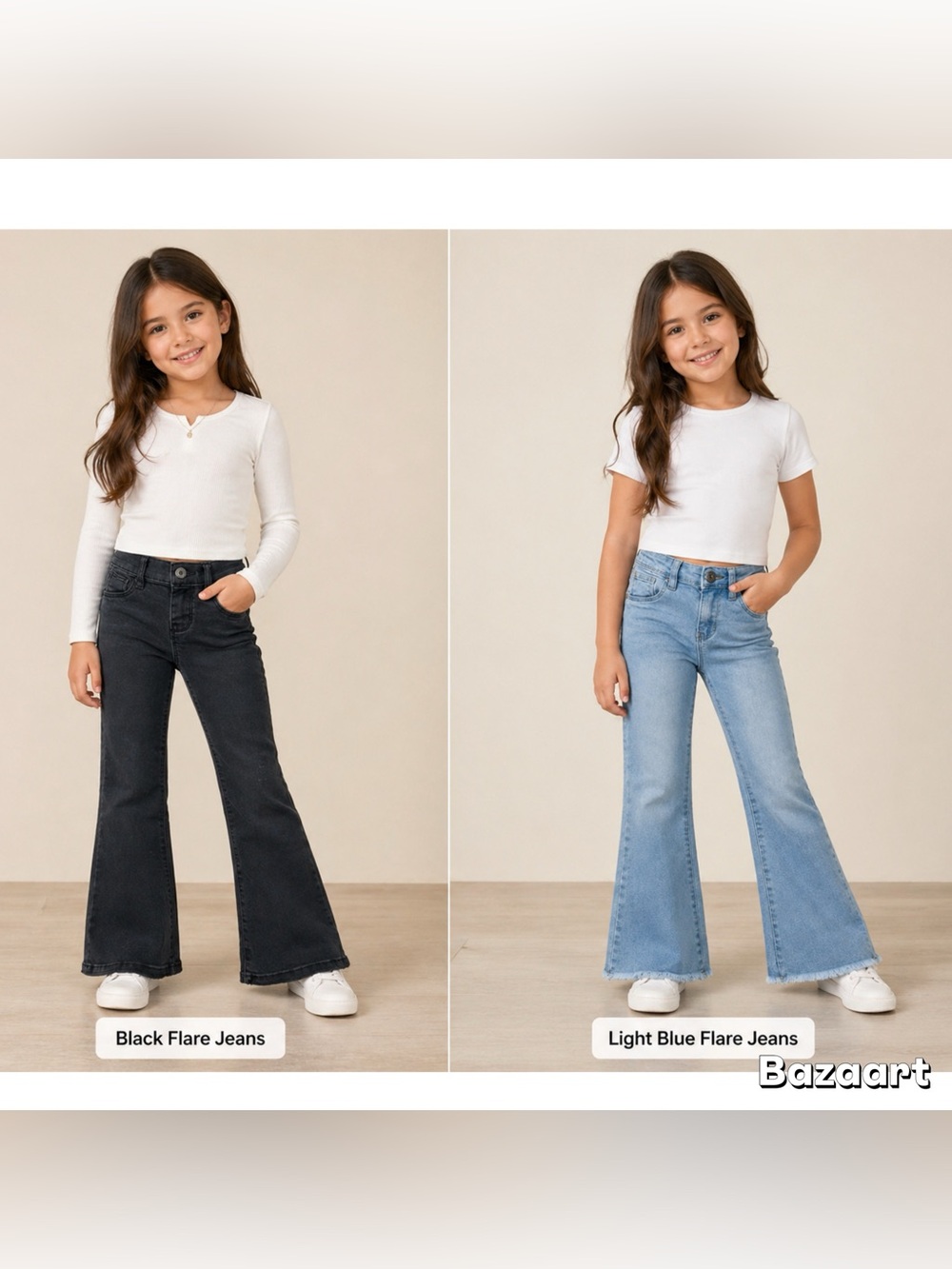 2pc Sz 7 flare Ymi Black Stretch Leg Jeans